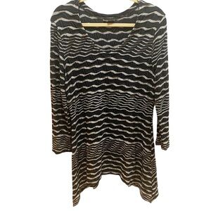Tianello by Steve Barrazo Black & Taupe Striped V Neck Tunic Sz M